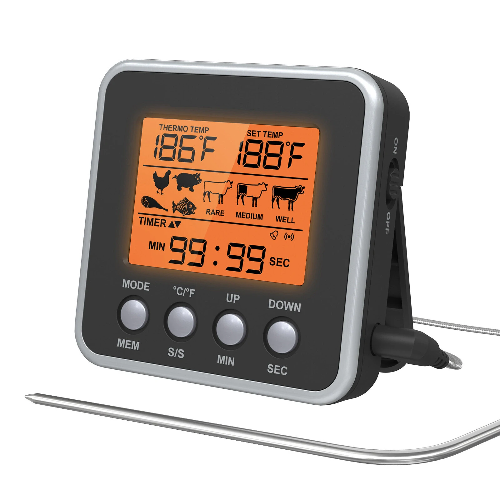 AGSIVO Digital Food Oven Meat Thermometer With Probe Timer Alert Backlight Outdoor Grill Cook Barbecue Kitchen Cooking BBQ Thermometer (image for) AGSIVO Digital Food Oven Meat Thermometer With Probe Timer Alert Backlight Outdoor Grill Cook Barbecue Kitchen Cooking BBQ Thermometer